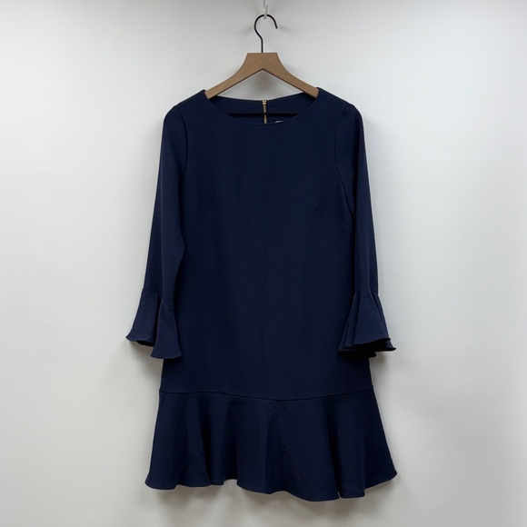 NWT Tuckernuck Sail to Sable Crepe Flutter Sleeve Ruffle Shift Mini Dress Navy 8 - Picture 2 of 9
